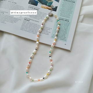 สร้อยไข่มุกแท้ มุกเคชิ Colorful Bead ลูกปัดแก้วคริสตัล ลูกปัดสีสัน สร้อยแฟชั่น สร้อยสายฝอ Pearl Tinypearlxoxo N1333