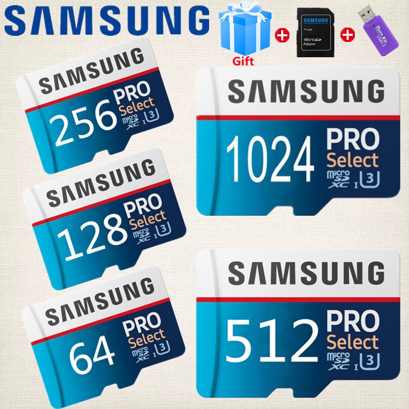 การ์ดหน่วยความจํา Samsung 1024GB 512GB 256GB 128GB ความเร็วสูง 100MB/S MicroSDXC U3 Class10 TF Card