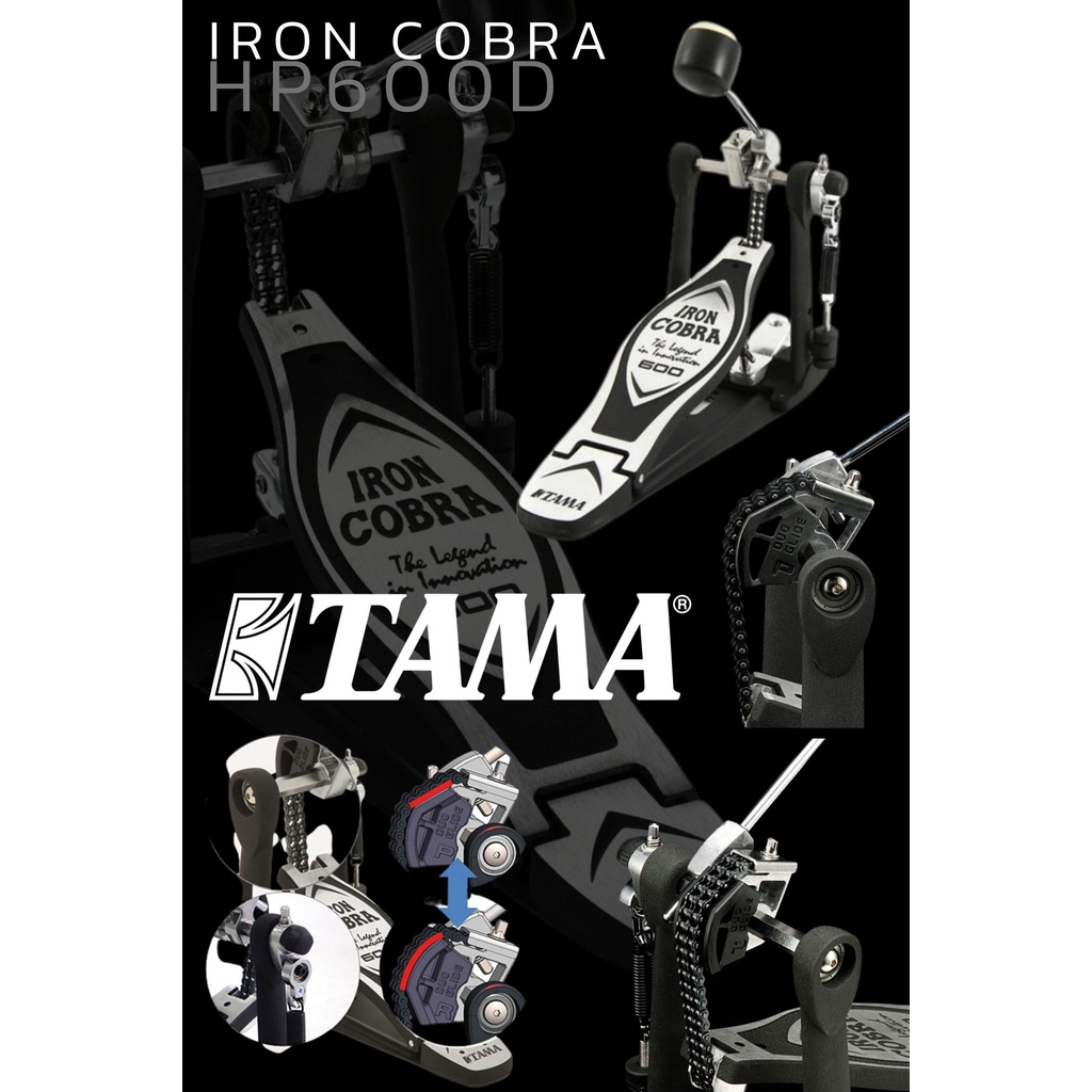 Tama Iron Cobra Pedal กระเดื่องกลองเดี่ยว แบบโซ่คู่ รุ่น HP600D - Black