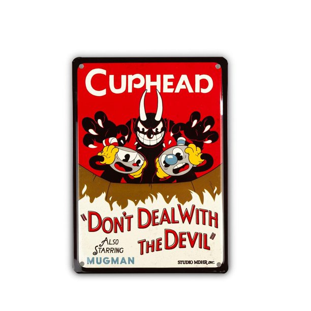 Cuphead Collectibles Cuphead อย่าจัดการกับป้ายดีบุกปีศาจ 8x12 นิ้ว