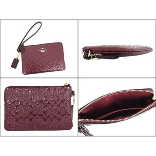ของแท้ Coach Signature Debossed Patent Leather Corner Zip Wristlet Oxblood F55206 Lovely