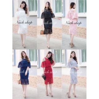 🛍Dress Viora 🎉🎉เป็นเดรสตัวยาว ไหล่เว้า แต่งด้วยระบาย