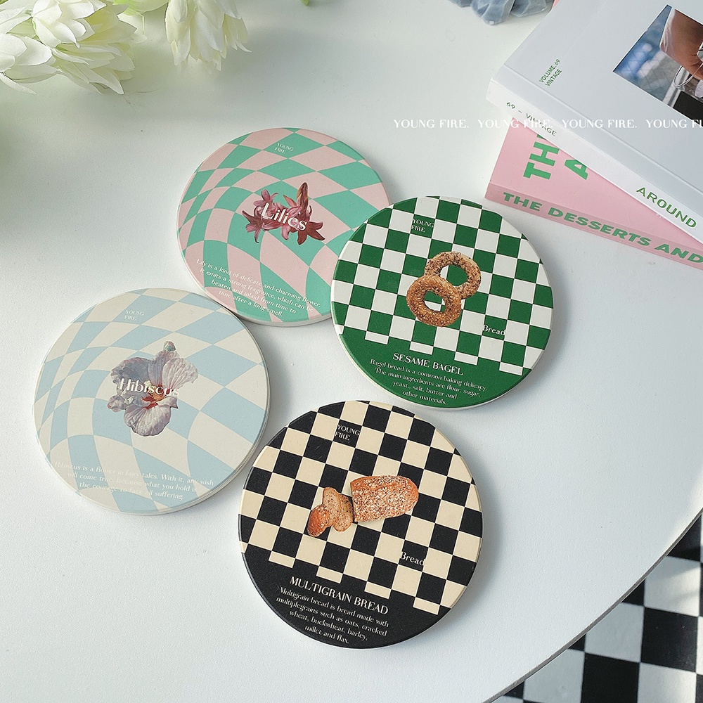 พร้อมส่ง แผ่นหินรองแก้ว Bread & Flower แผ่นหินดูดซับน้ำ ซึมซับน้ำเร็ว แห้งไว