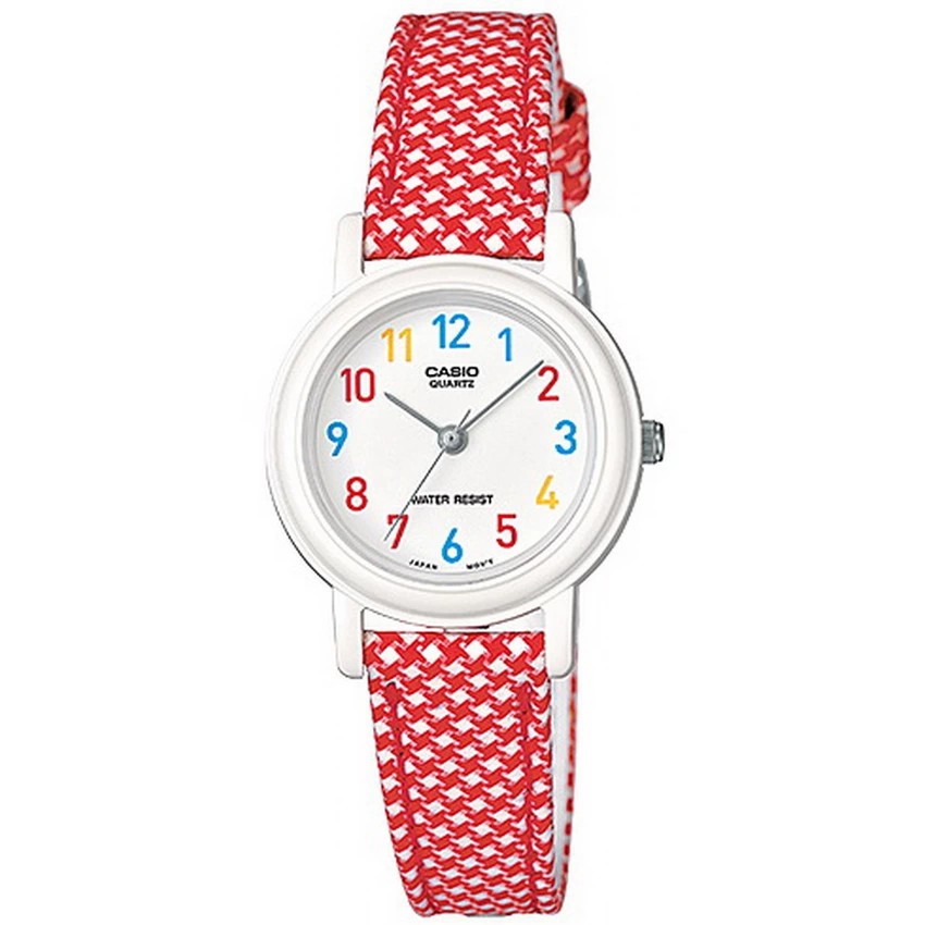 Casio นาฬิกาข้อมือผู้หญิง สายหนังผสมผ้า LQ-139LB-4BDF - สีแดง