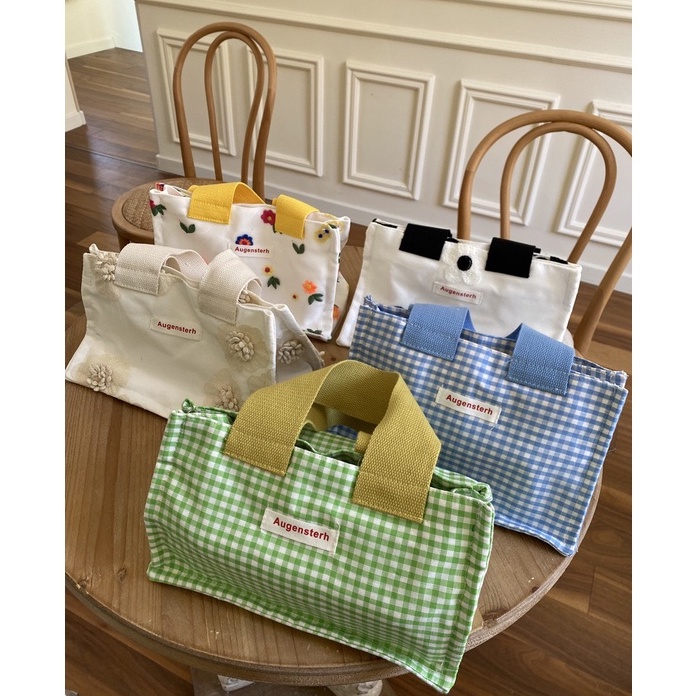 Bentoy Milkjoy Girls South Korea Handbags ถุงอาหารกลางวันปักดอกไม ้ Canvase