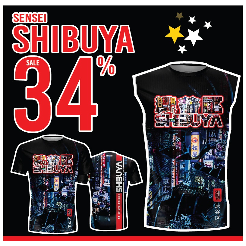 🌈✨.ใส่โค้ดSENSEI300ลด10%🌈✨เสื้อแขนสั้นพิมพ์ลาย(หน้า-หลัง) SENSEI ลายSHIBUYA1