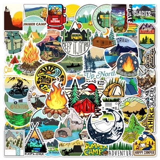 พร้อมส่ง! Camping outdoor travel cooking การตั้งแคมป์ adventure สติกเกอร์ ตกปลา Fishing สเก็ตบอร์ด 50 ชิ้น sticker