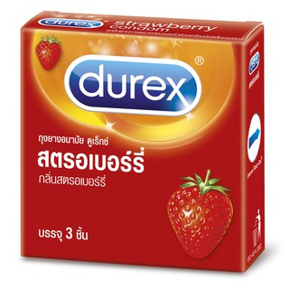 Durex Strawberry Condom 3s ดูเร็กซ์ ถุงยางอนามัย สตอเบอร์รี่ 3 ชิ้น