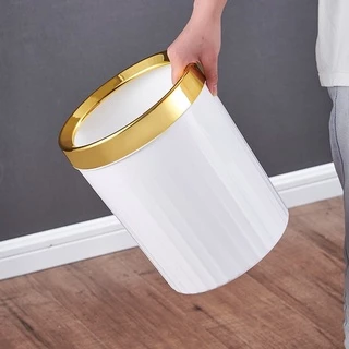HH17-39 ถังขยะริ้วลายทางสีพื้นขอบทอง 12L. ก7-2