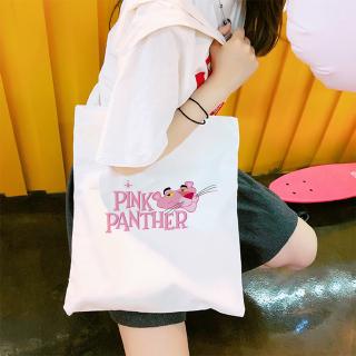 pink panther กระเป๋าผ้าใบแฟชั่นเกาหลีพิมพ์ลายน่ารักสําหรับผู้หญิง