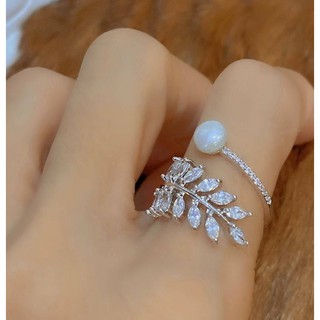 New Arrival !!!!! Diamond Ring แหวนเพชรใบมะกอกประดับมุก เพชร CZ แท้เกรดพรีเมี่ยม รับรองความขาวใส ดีไซน์น่ารัก