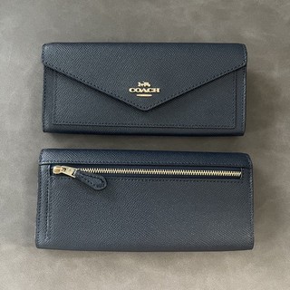 COACH Ladies Crossgrain Leather Soft Wallet - Navy