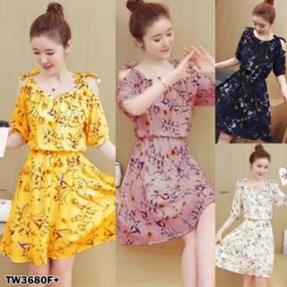 TW3680  Mini Dress ลายดอกไม้ ลายสุดฮิตตลอดกาล