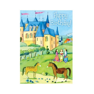 eeBoo Girls and Castle Birthday Card - การ์ดอวยพรวันเกิด ลายปราสาท