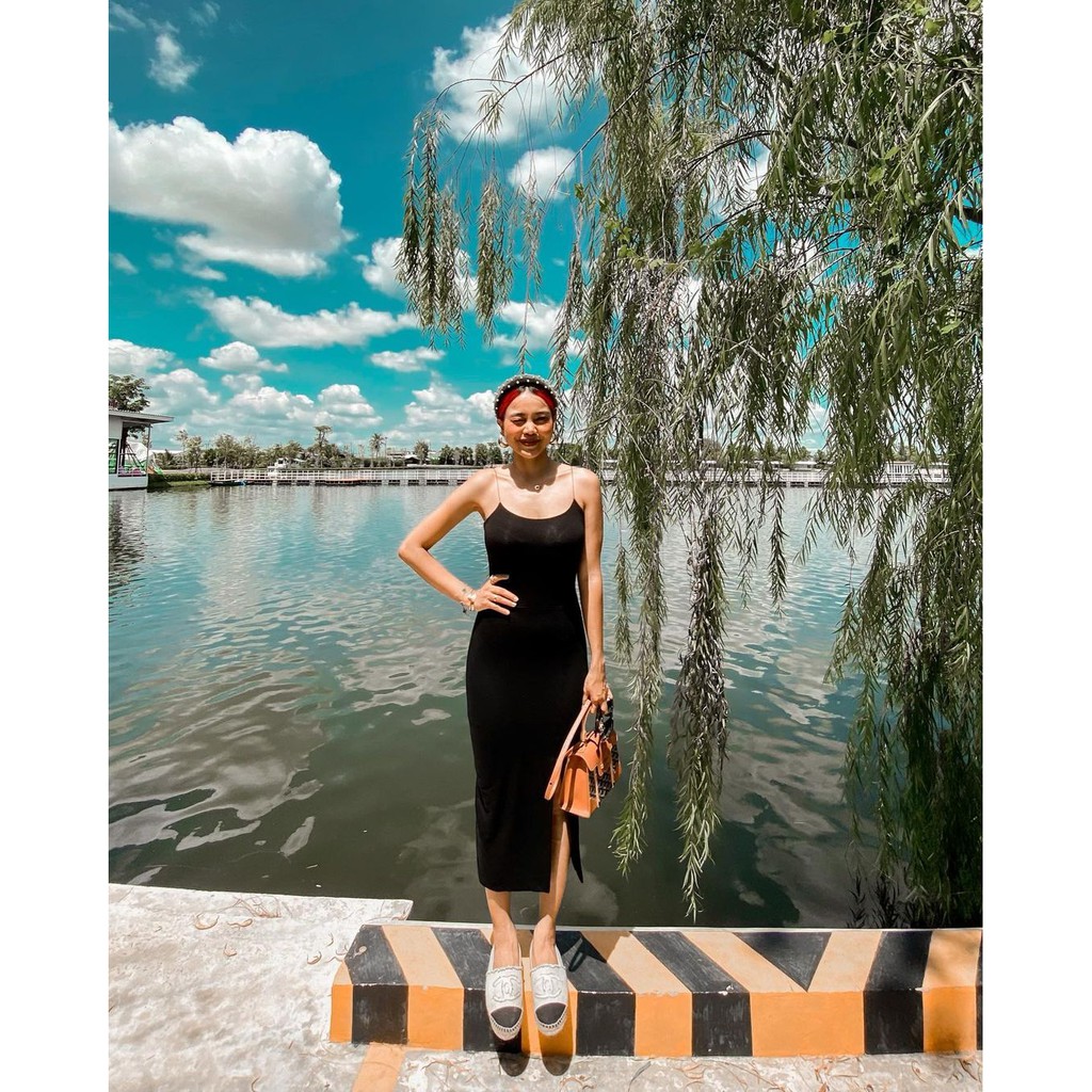 chuuclothing  Mable dress  #ccdress127 สีดำ ผ้าเรยอนหนา