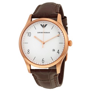 EMPORIO ARMANI Classic ผู้ชาย Watch│Round สีขาว Dial│Brown หนัง Strap│AR1915