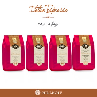 Hillkoff : Arabica เมล็ดกาแฟคั่วอราบิก้าแท้ 100% คั่วกลาง (Italian Espresso Roast ถุงแดง) 500 g 4 ถุง