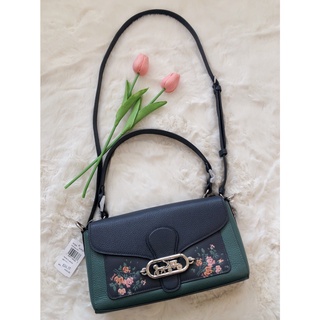 กระเป๋าสะพาย COACH JADE SHOULDER BAG WITH ROSE BOUQUET PRINT สีเขียว น้ำเงินลาย ROSE BOUQUET