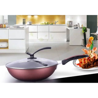 กระทะ เคลือบเทฟล่อน+ฝากระจก 33cm.CH0296
