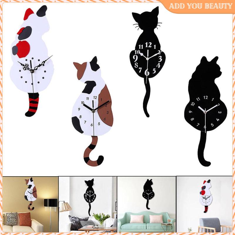 Modern Design Silent Cat Wall Clock Tail Wagging Pendulum Clocks