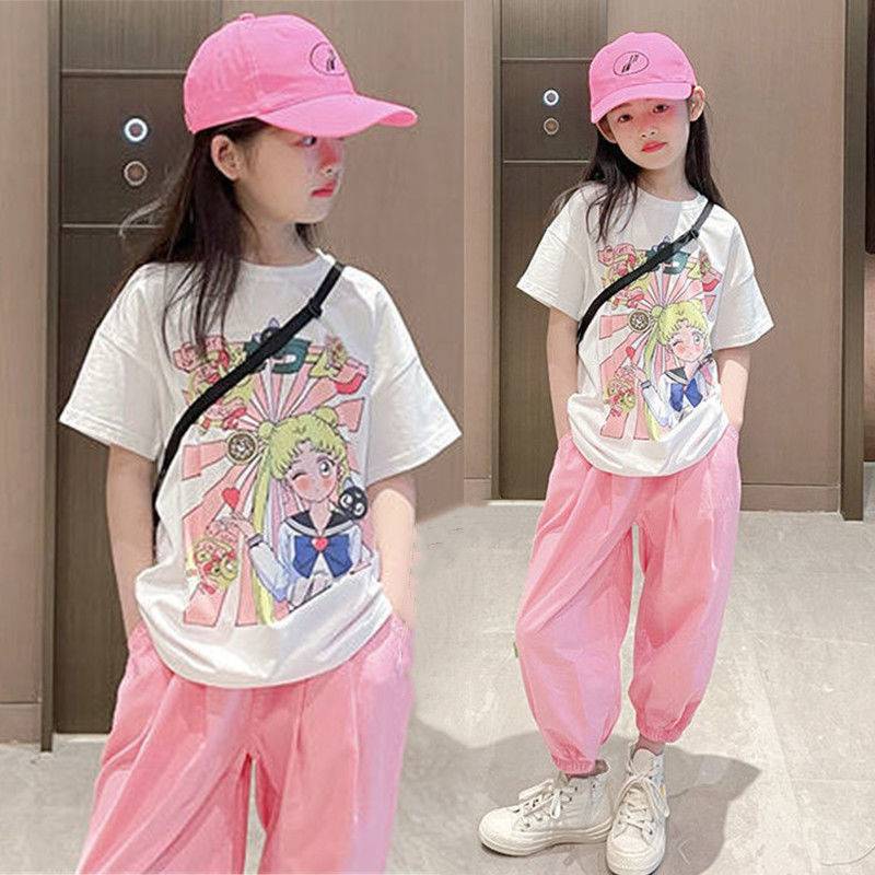 (พร้อมส่งในไทย) ชุดเด็กโต เสื้อลายเซลามูล+กางเกงชมพู ผ้าดีใส่สบาย