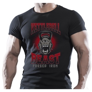 คอลูกเรือเสื้อยืด พิมพ์ลาย Kettlebell Gorilla Beast สําหรับออกกําลังกาย เพาะกายS-5XL