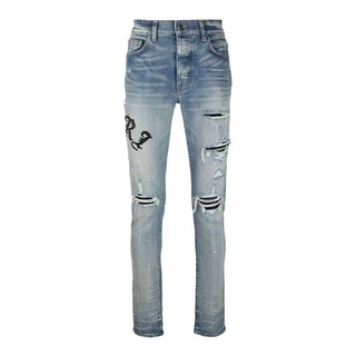 Amiri Old English Slim-fit Jeans 2021 กางเกงยีนส์อมิริ ปักตัวอักษรอังกฤษโบราณ