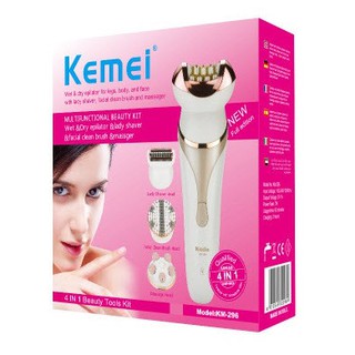 Kemei Km-296(4in1)อุปกรณ์กำจัดขน LadyBody Hair Epilatorอุปกรณ์ล้างทำความสะอาดใบหน้า ขัดสิวเสี้ยน นวดหน้า บำรุงผิว