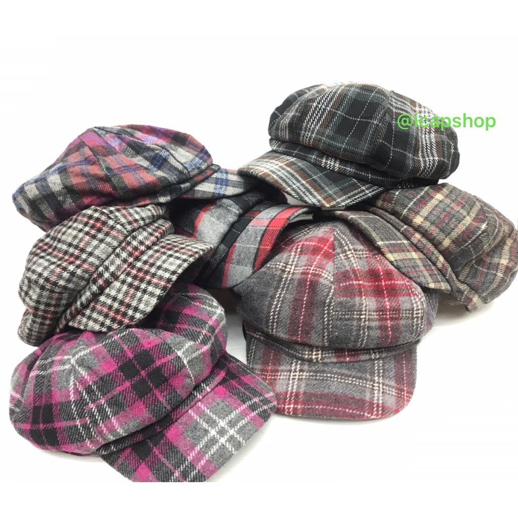 หมวกแฟชั่น หมวกทรงฟักทองลายสก๊อต icapshop.