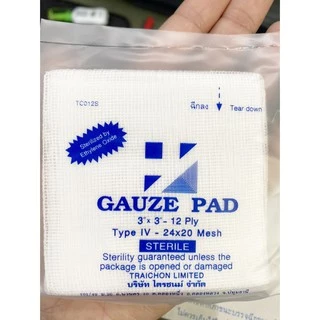 TC Sterile gauze pad ทุกขนาด ผ้าก๊อซปลอดเชื้อ { ต่อกล่อง กล่องละ100ซอง } SOS GAUZE PAD STERILE