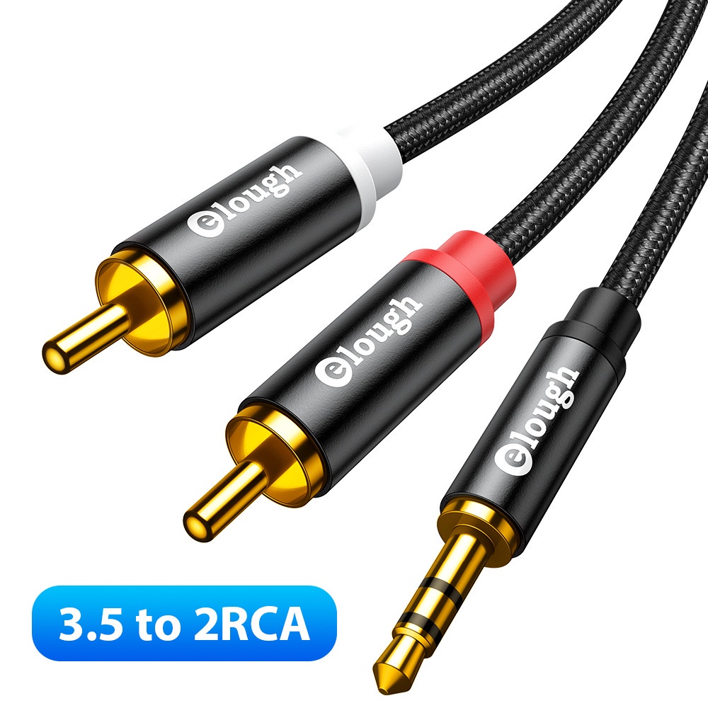 Elough สายเคเบิล RCA AUX RCA แจ็ค 3.5 สาย 2 RCA เป็นสายสัญญาณเสียง สําหรับคอมพิวเตอร์ โฮมเธียเตอร์ DVD TV เครื่องขยายเสียง CD