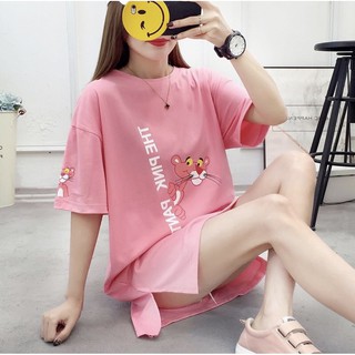 เสื้อยืดคอกลม แขนสั้น ลายการ์ตูนPINK PANTHER(เสือชมพู) oversize ใส่แล้วน่ารัก สวย แมทช์กับทุกลุค