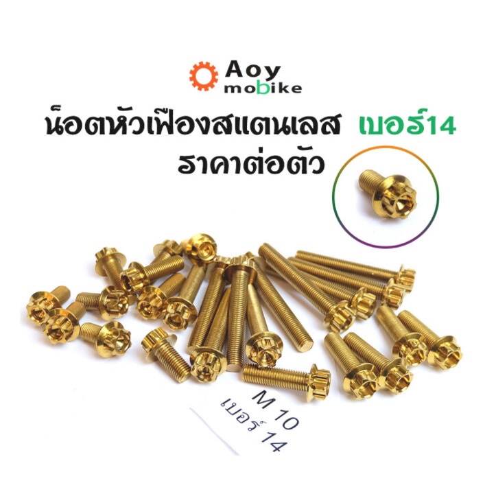 น็อตทองหัวเฟือง เบอร์14 (M10) ราคาต่อ 1 ตัว มีให้เลือกขนาดความยาว