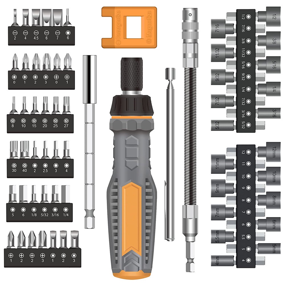 63PC Magnetic Ratcheting Screwdriver Bit Set- Multibit Screw Driver, Screwdriver Bits- Slotted/Torx/