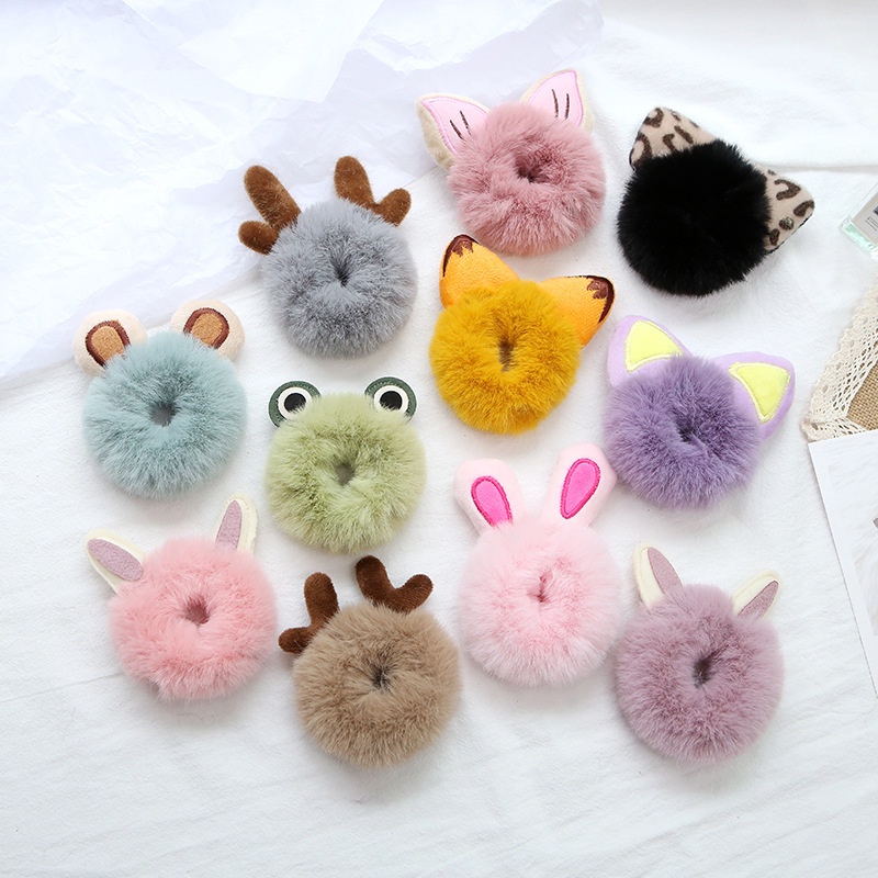 น่ารักตุ๊กตาเชือกผมสําหรับเด็กผู้หญิงตุ๊กตาผมวงกลมสัตว์ผูกผมน่ารักหูหัวเชือกผมหางม้ายางรัดหวานอุปกรณ์ผม1