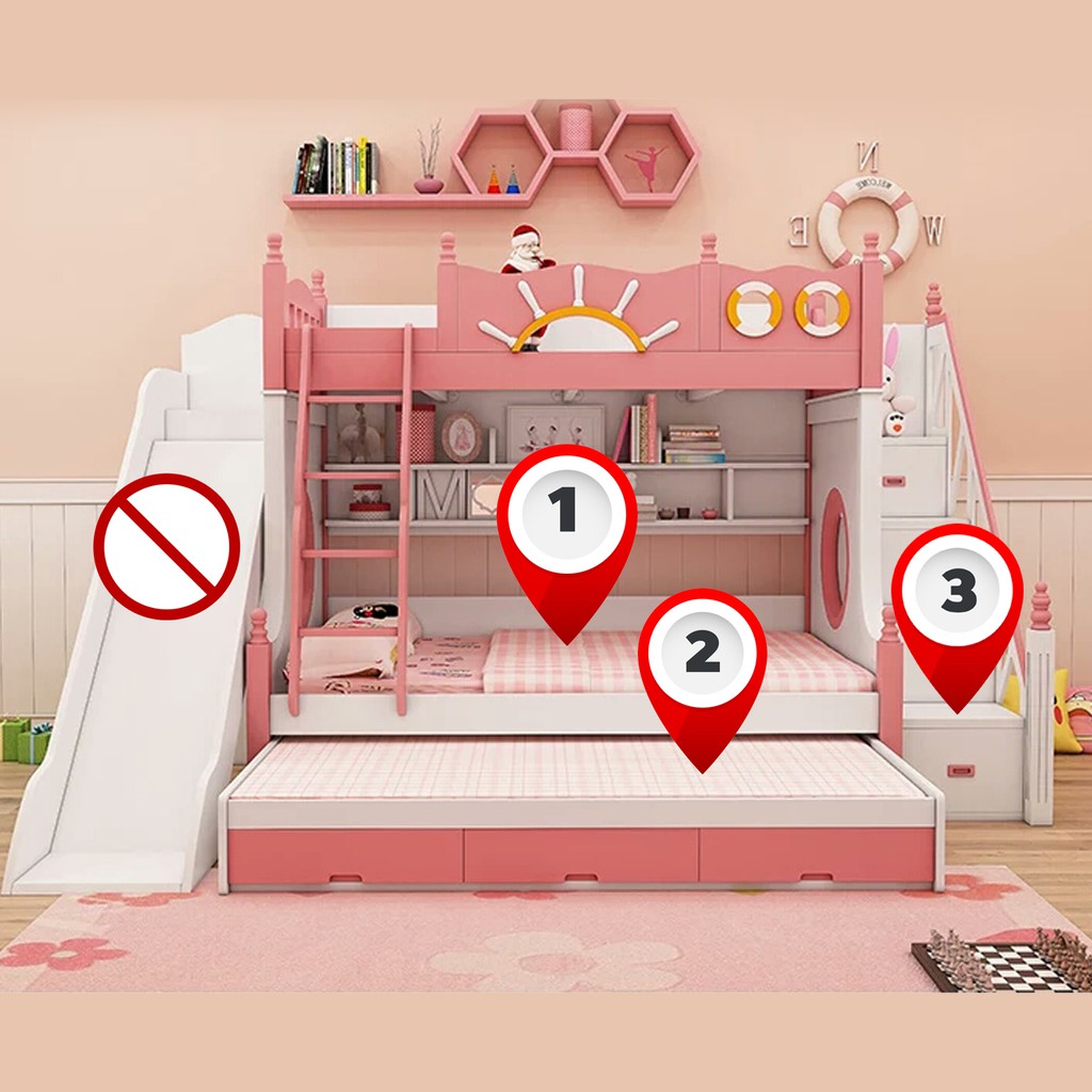 เตียง2ชั้นรุ่น CARIBBEAN M6 สีชม ขนาด 4.5 ฟุต เตียงนอนเด็ก2ชั้น