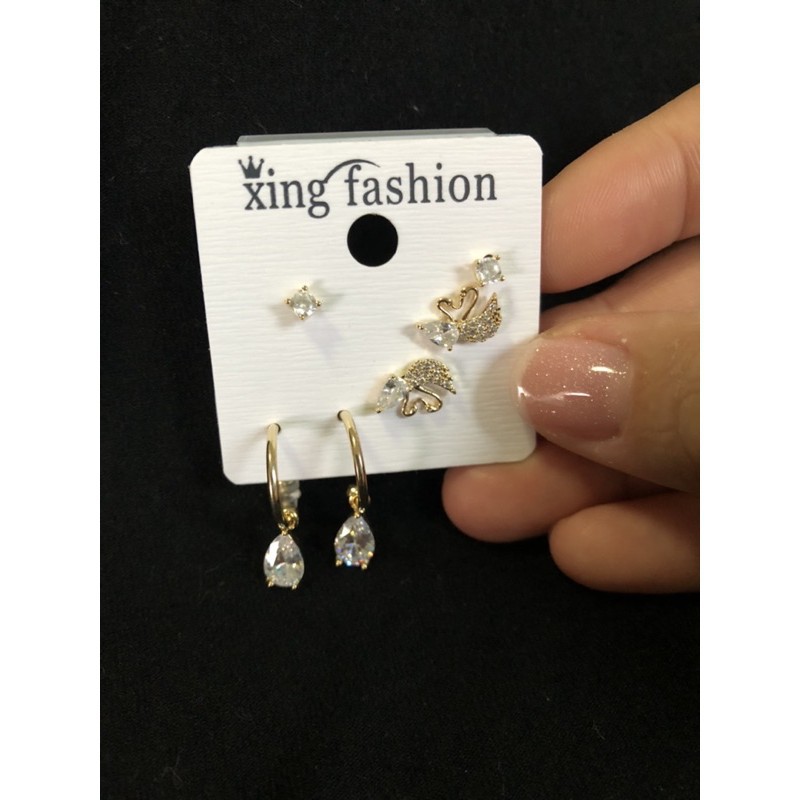 รหัส H03  3 in 1 แบบติดหูเพชร cz ไม่ลอกไม่ดำ