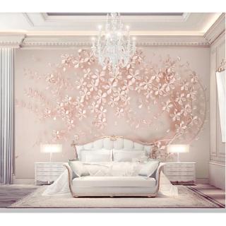 วอลเปเปอร์ Papel de parede rose gold ดอกไม้ 3d หรูหราสําหรับตกแต่งห้องนอนเด็กห้องนั่งเล่น