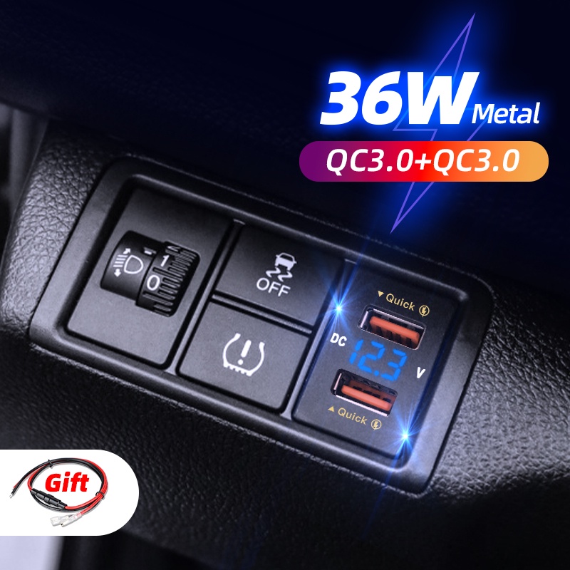 QC3.0 Dual Port Toma Fast โทรศัพท์ 12V USB Charger LED โวลต์มิเตอร์รถ USB ในตัวซ็อกเก็ตอะแดปเตอร์ Ch