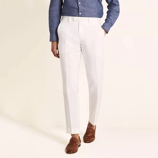 Casual Straight Trousers Midweight White Linen