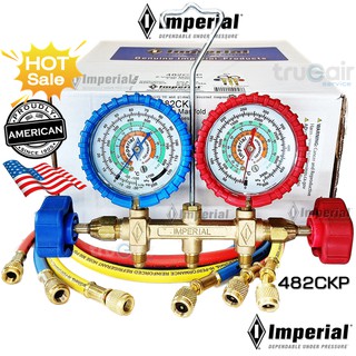 Imperial เกจวัดน้ำยาแอร์ Series 482-CKP พร้อมสาย 36 3 เส้น  SERIES DELUXE 2-VALVE BRASS MANIFOLD 482-CKP