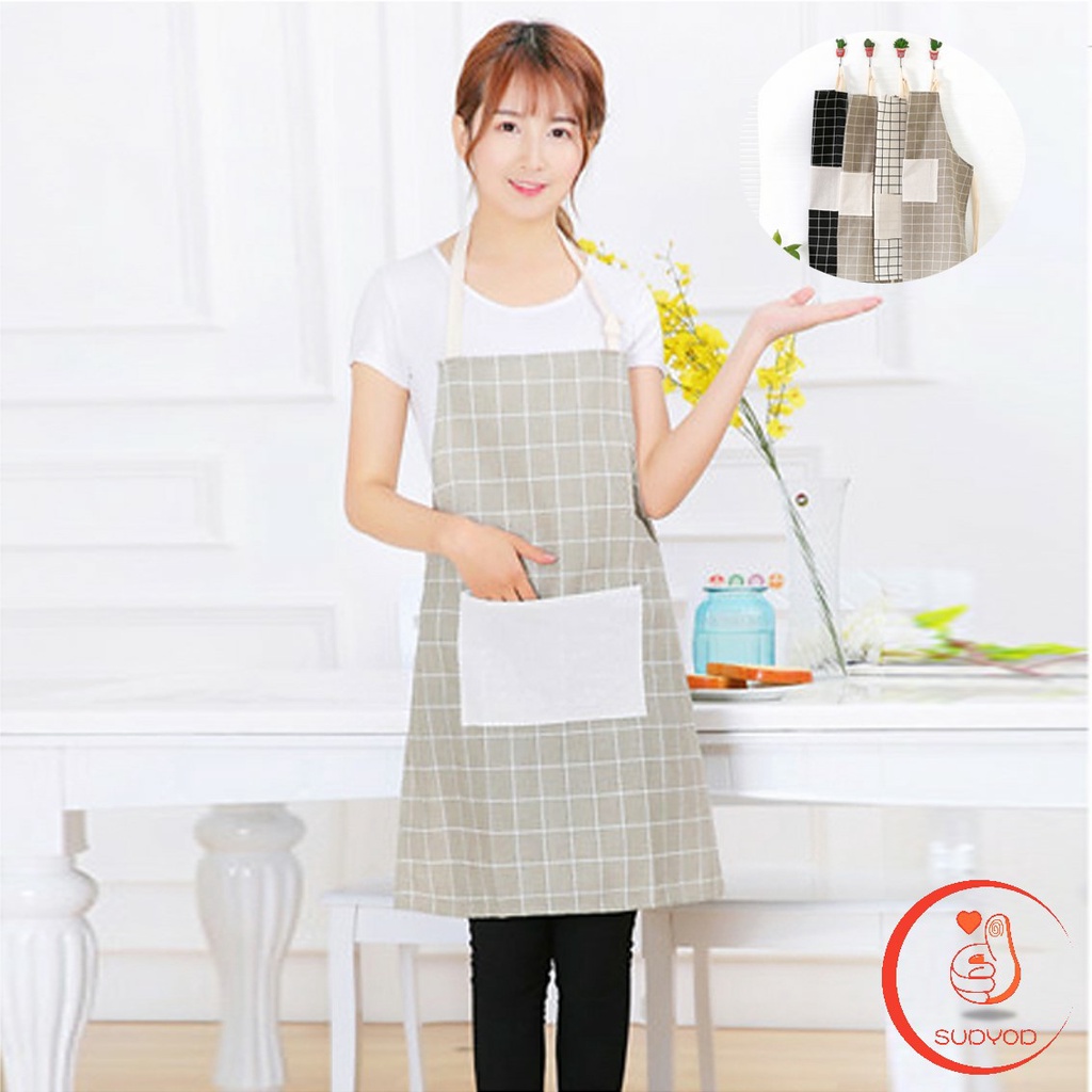ผ้ากันเปื้อนทำอาหาร ผ้าฝ้ายผ้าลินิน Kitchen Cooking Clothes