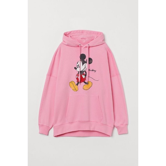 H&M ชม.&ม.&M MICKEY MOUSE MOUSE PINK HOODIE พิมพ์หน้าจอต้นฉบับ