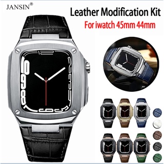 jansin สายหนัง สำหรับ applewatch 8 7 45มม สาย+modification kit เคส สําหรับ iwatch series 8 7 6 5 4 45มม 44มม smart watch