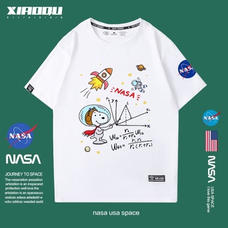 เสื้อยืดแขนสั้น พิมพ์ลายนักบินอวกาศ Sesame Street Snoopy ทรงหลวม พลัสไซซ์ สําหรับผู้ชายS-5XL