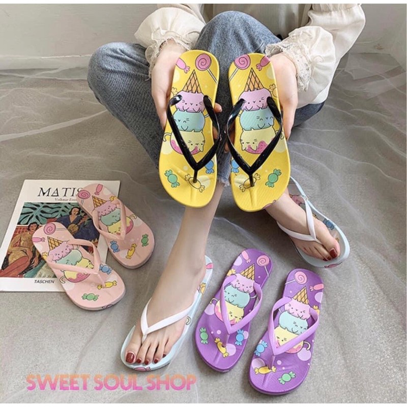 sale‼️‼️ รองเท้าแตะคีบลายไอศครีม ใส่สบาย กระชับเท้า
