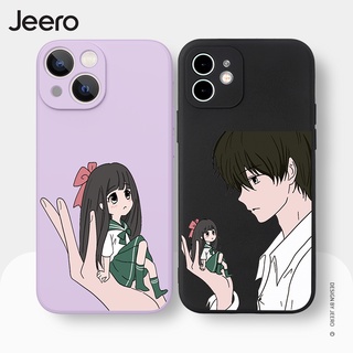 Jeero เคสคู่ เคสไอโฟน คู่รัก ขอบเหลี่ยมกันกระแทกซิลิโคนนุ่มการ์ตูนน่ารักตลก เคสโทรศัพท์ Compatible for iPhone 13 12 11 Pro Max SE 2020 X XR XS 8 7 6 6S Plus พลัส C388