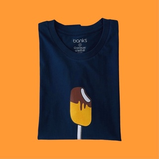 bank’s Ice Cream in Navy Color T-Shirt Cotton USA เสื้อยืดคอกลมพิมพ์ลายไอศครีม เสื้อยืดคุณภาพดี