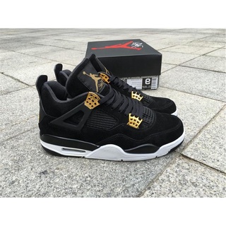 【ขาย】 Air Jordan 4 Black suede Black Gold ของแท้