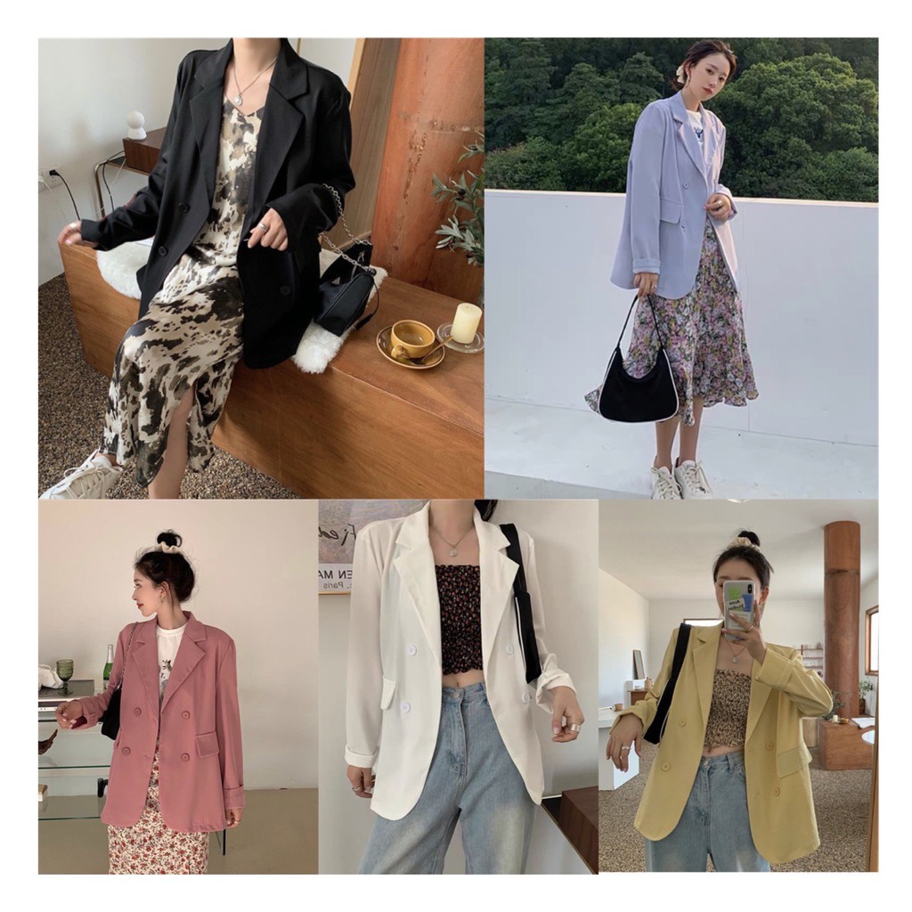 ส่งทันที Cici(12-2)เสื้อสูทแขนยาวเนื้อผ้าสูทลินิลื่นทรงปล่อย สีพาสเทลกระเป๋าหน้าคู่สีหวานมากๆ
